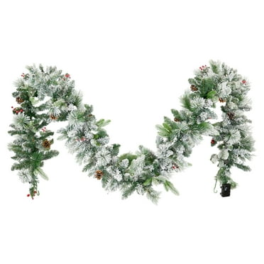 Sunnydaze 9' Pre-Lit Artificial Christmas Garland with Timer - Flocked