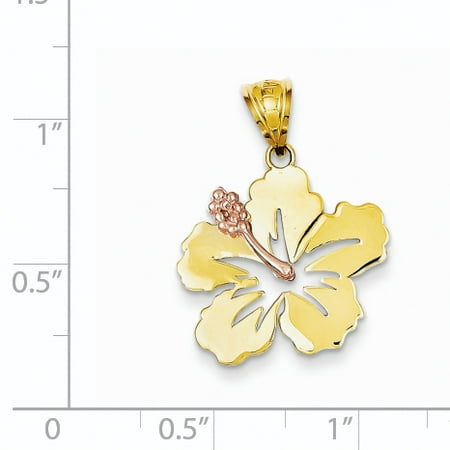 14k Yellow And White Gold Rose Hibiscus Flower Pendant Length 19mm Canada Canada