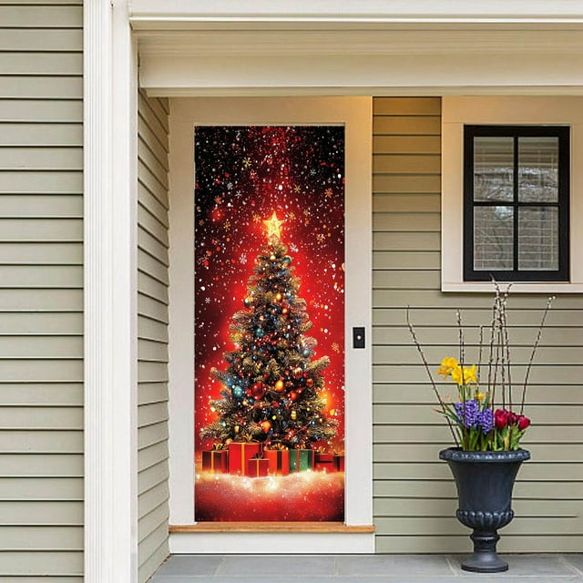 Boreal Craft Rideau de Porte de Noël Couverture de Porte Arbre de Noël et Couverture de Porte Tapisserie Décorative Fête de Noël Rideau de Porte Tapisserie Couverture de Porte Décoration de Fête de Noël