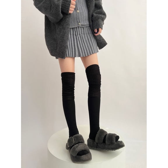Nvzi-c 1 Pairs Over Knee Socks Knee-High Socks High Thigh Boot Stockings Women Knee Highs Socks for Girl Cosplay, Daily Wear,Black
