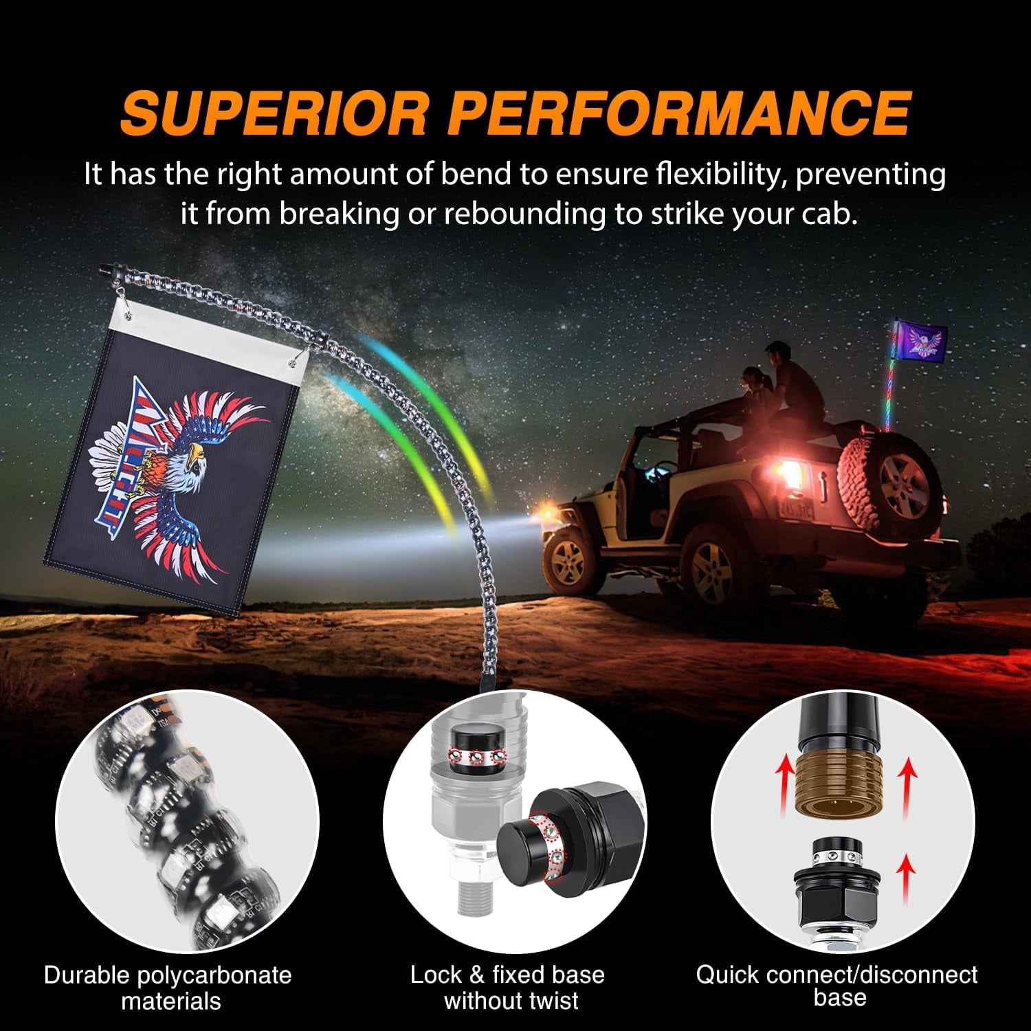 Nilight RGB Whip Light 1PC 4FT Lighted Antenna Whips with Remote & App Control DIY Chasing Patterns Brake Reverse Lights for ATV UTV Polaris RZR Can-am Dune Buggy Pickup Trucks Jeep