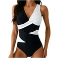 thumbnail image 2 of UPPADA Womens One Piece Full Coverage Swimsuit Comfy Elastic Swimsuit Color Block Slimming Bathing Suits for Ladies Cute Modest Swimsuits White,L, 2 of 8