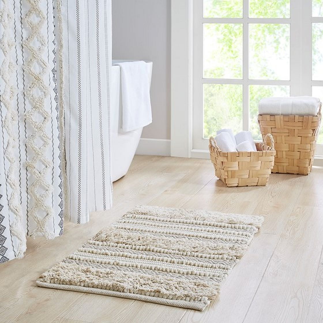 MAYEERTY Woven Texture Stripe Bath Rug Natural 22x58", Beige