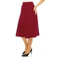 thumbnail image 3 of Moa Collection Women's Plus Size A-Line Casual Flared High Waist Elastic Band Solid Midi Skirt, 3 of 7