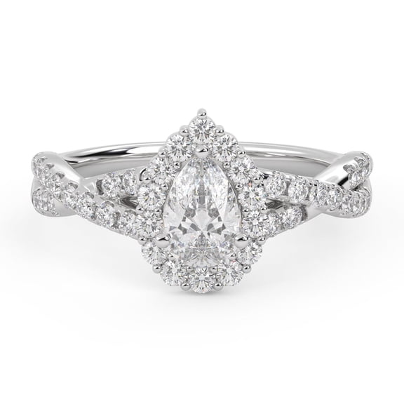 AFFY Twisted Shank Halo Solitaire Engagement Ring for Women, 1.00 Carat (ctw) Pear And Round Lab Grown Diamond Ring In 14K White Gold Over 925 Sterling Silver F-G-H, SI Quality Size-4
