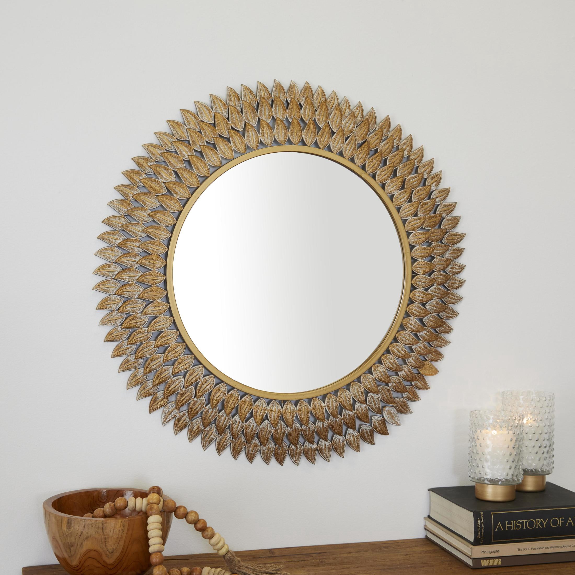 DecMode 32" x 32" Gold Radial Leaf Wall Mirror