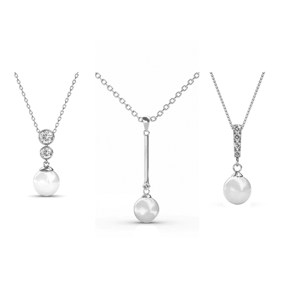 Cate & Chloe Pack of 3 - Gabrielle, Tatum & Genevieve 18k White Gold Plated Necklaces with Swarovski Crystals for Women