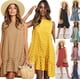 thumbnail image 2 of Popular cuello redondo sin mangas lunares suelto gran swing hoja de loto vestido MABOTO Caqui 3XL, 2 of 6