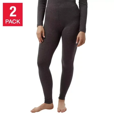 32 Degrees Heat Ladies Thermal Baselayer Pant, 2-pack (Heather Charcoal, Large)