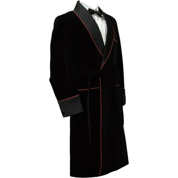 Smoking Jacket,Men Double Breasted Luxury Velvet Black Cigar Robe for Dinner Party Wear Jacket 
