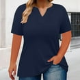 thumbnail image 2 of Delayuji Women's Loose Plus Size V Neck Solid Color Short Sleeved T Shirt Top Blue Xxxl Polyester,Spandex Short Sleeve Shirts for Women, 2 of 5