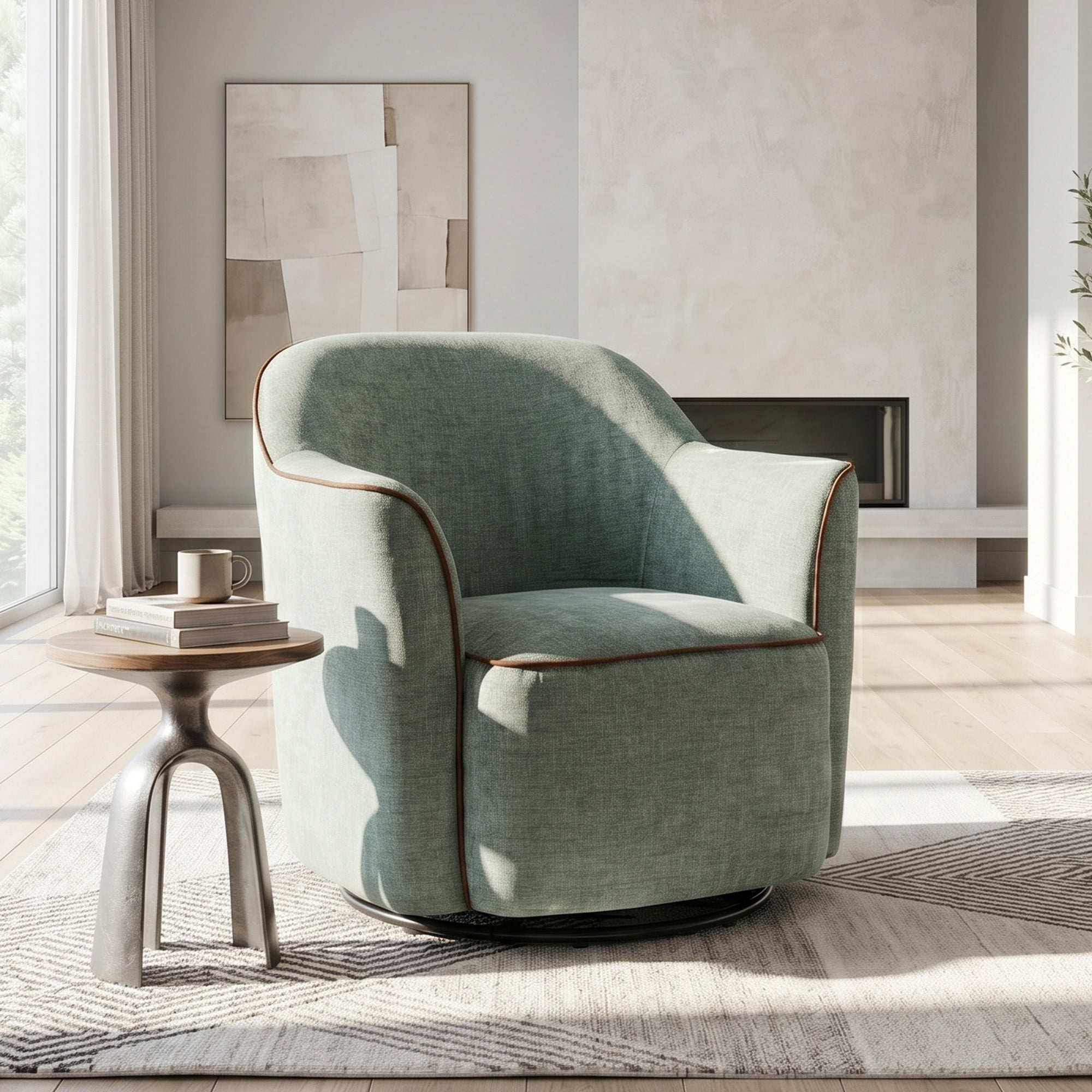 Euroco 360° Swivel Accent Chair Chenille Upholstered Barrel Chair with Flared Arms Modern Reading Armchair for Living Room Bedroom and Office Green