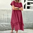 thumbnail image 6 of qucoqpe Womens Summer Long Maxi Dress Crew Neck Short Sleeve Ruffle Hem Slit T-shirt Dress Casual Loose Sun Dress with Pockets, 6 of 6