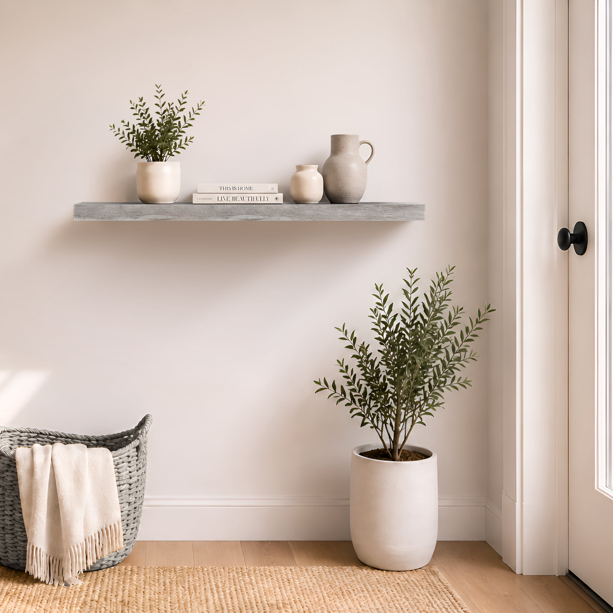 Sorbus 47" Floating Wall Shelf, Graywood, Invisible Brackets, Bathroom, Bedroom & Home Decor