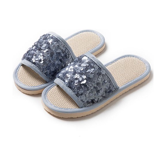 Willtoo Women Open Toe Flat Slides Sparkly Sequin Slip-On Sandals Non-Slip House Footwear Casual Summer Indoor Outdoor