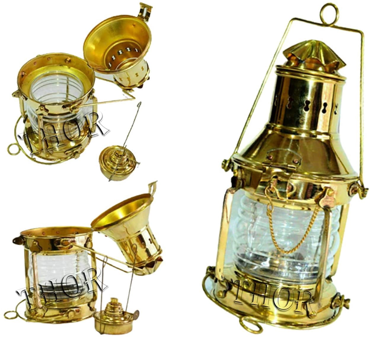 Vintage Brass Oil Kerosene Burner Ship Lantern Anchor Lamp 10"