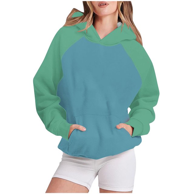 Timegard Sweatshirts for Women Long Sleeve Hoodies Pullover Fall Color Block Loose Tops with Pockets