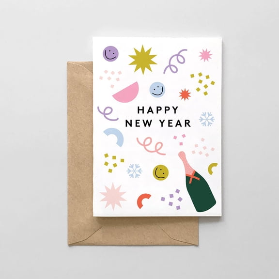 Happy New Year Greeting Card – Colorful Celebration Design with Envelope – Blank Inside for Personal Messages – Perfect for New Year Wishes & Celebrations