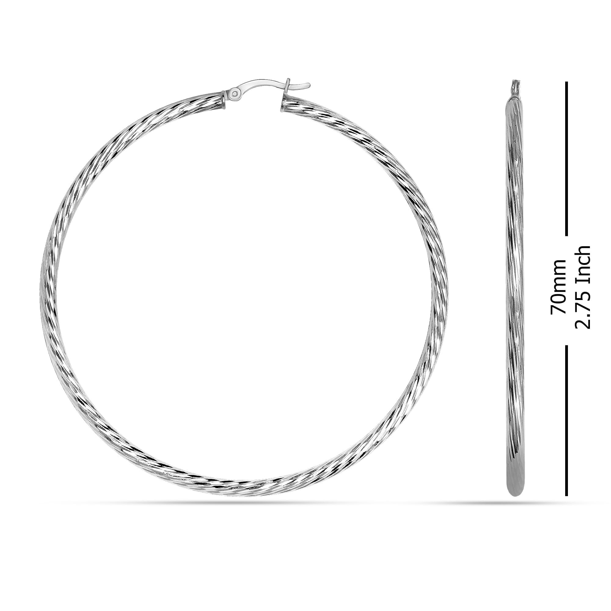 LeCalla 925 Sterling Silver Extra Large Hoop Earrings for Women Hypoallergenic Diamond Cut Earring Hoops for Women 70MM