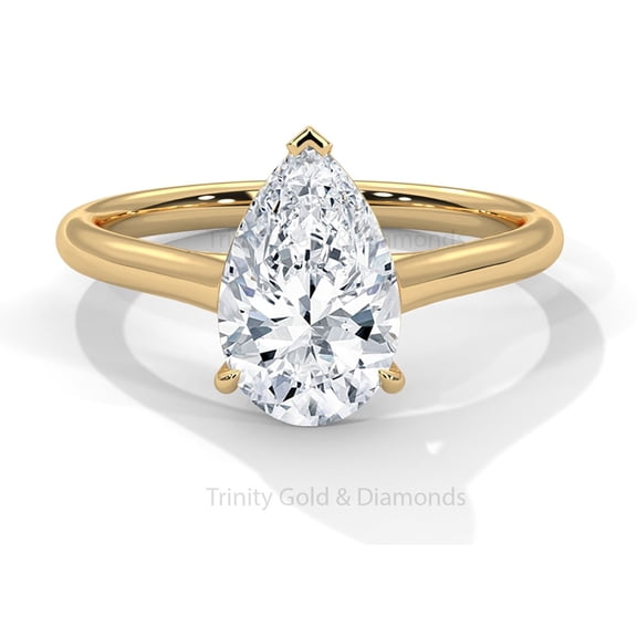True Elegant 2Ct Pear Cut Moissanite Women Engagement Ring, Solitaire Ring for Women Gifts With GRA Certificate, 14K Yellow Gold Plated, Solitaire Ring Promise Proposal Anniversary Ring for Her