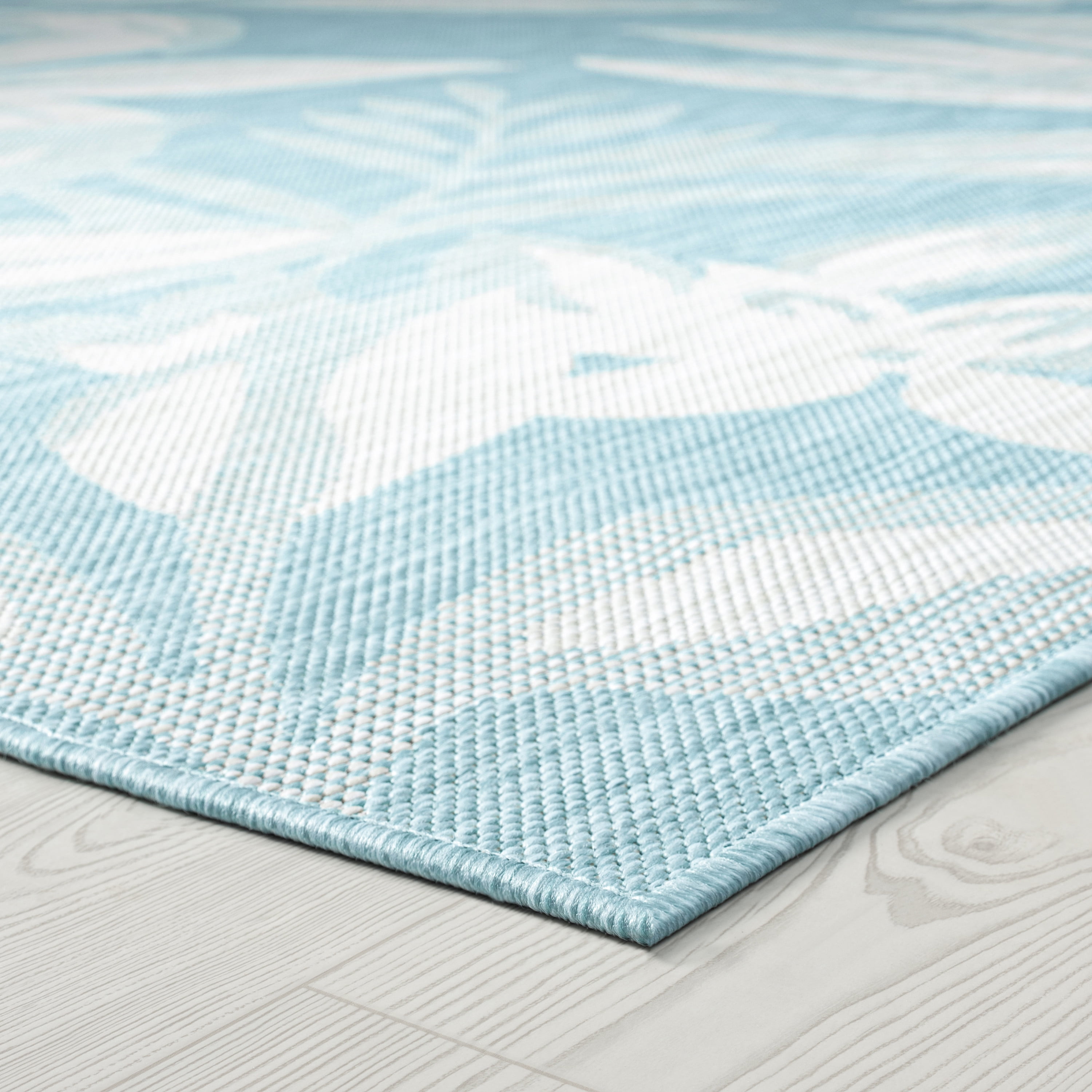 9x12 Water Resistant, Large Indoor Outdoor Rugs for Patios, Front Door Entry, Entryway, Deck, Porch, Balcony | Outside Area Rug for Patio | Aqua, Floral | Size: 8'10'' x 12'2''
