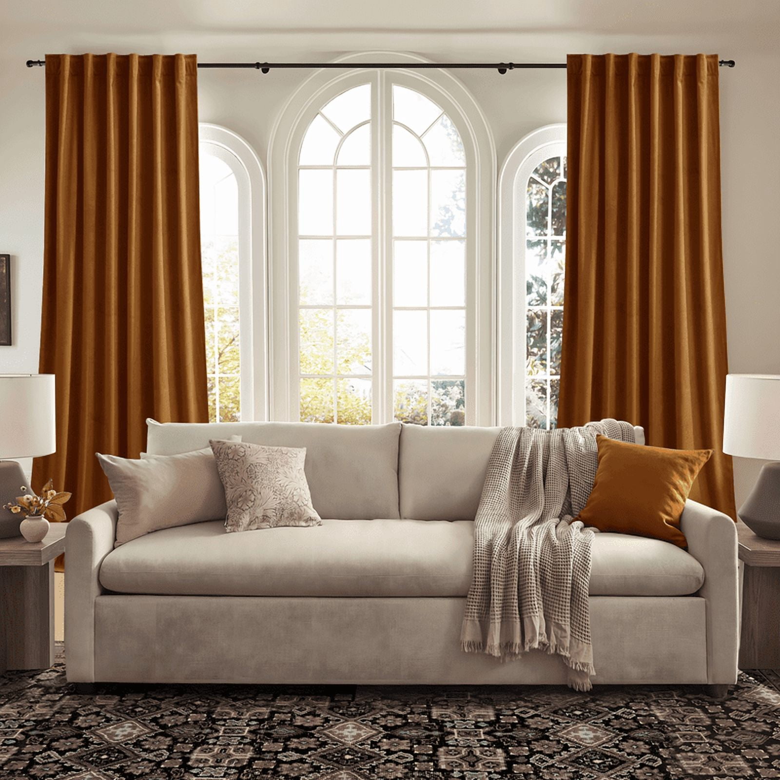 NICETOWN Velvet Blackout Curtains for Living Room, Thermal Insulated Luxury Drapes for Bedroom, Room Darkening Back Tab Velvet Window Treatments, Gold Brown, 52"x90", 2 Panels