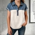 thumbnail image 2 of Pretxorve Kids Girls Summer T Shirt Lapel Short Sleeve Print Denim Splicing Button Embellishment Casual Top Sizes 4-15Y, 2 of 5