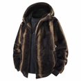 thumbnail image 2 of Sevevn Men Faux Fur Hooded Jacket Full Zip Up Hooded Regular Fit Plush Faux Fur Fabric Side Pockets Ribbed Cuffs For Winter Casual Street Wear, 2 of 6
