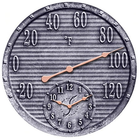 Springfield, 12" Cast Aluminum Thermometer with Clock