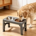 thumbnail image 3 of Heeyoo Adjustable Height Large Plastic Elevated Bowl with 2 Stainless Steel Dog Bowls for Dogs, Gray, 3 of 7