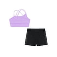 thumbnail image 3 of Nyeemya Kids Girls Dance Outfit Gymnastics Crop Tank Camisole Sport Bra and Sparkly Shorts Set Casual Purple&Black 14, 3 of 5