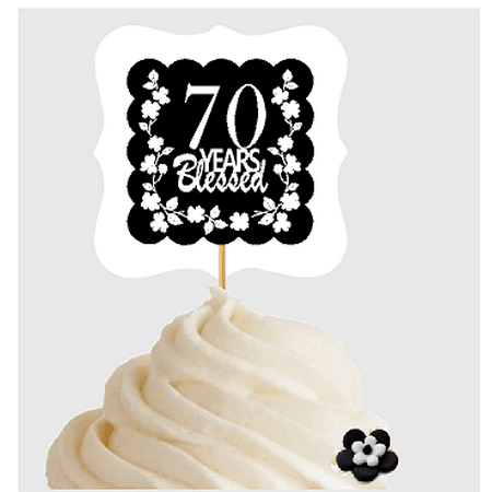 Anniversary Cupcake - 70th Birthday / Anniversary Blessed Cupcake Decoration Toppers Picks -12ct