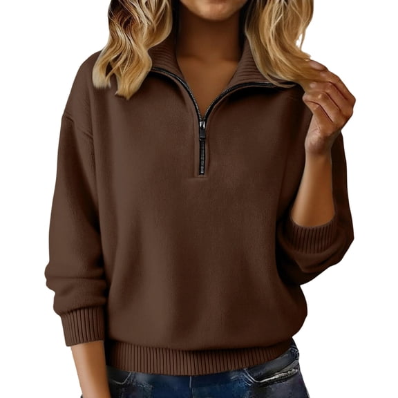 Gytharion Women's Half Zip Turndown Collar Sweaters Plus Size Solid Color Soft Warm Long Sleeve Pullover Tops Casual Loose Cozy Basic Knit Tops for Fall and Winter