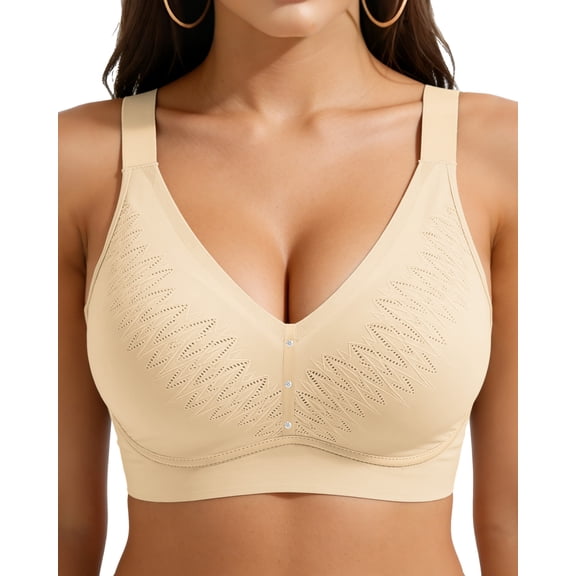 Jelly Bras for Women, Full Coverage Seamless Lace Wireless Bra, W-Shape Push Up Support & Back Smoothing, M-2XL