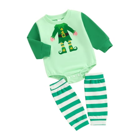 

Bslissey Newborn Baby Girls Ireland Holidays Romper 3M 6M 12M 18M Long Sleeve Neck Tie/Cartoon Character Print Jumpsuit Infant Crew Neck Cute Bodysuit with Leg Warmers