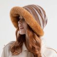 thumbnail image 2 of Yuanlong Womens Bucket Hat Striped Jacquard Plush Lined Warm Winter Hat Windproof Vintage Casual Daily Elegant Outdoor Headwear, 2 of 6