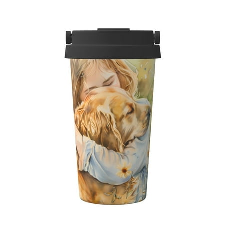

Junzan Girl Hugging Dog Flowers for Stainless Steel Vacuum Insulated Tumbler - Reusable Insulated Cold Brew Iced Coffee Cup Thermos -Gifts for Women Men Him Her