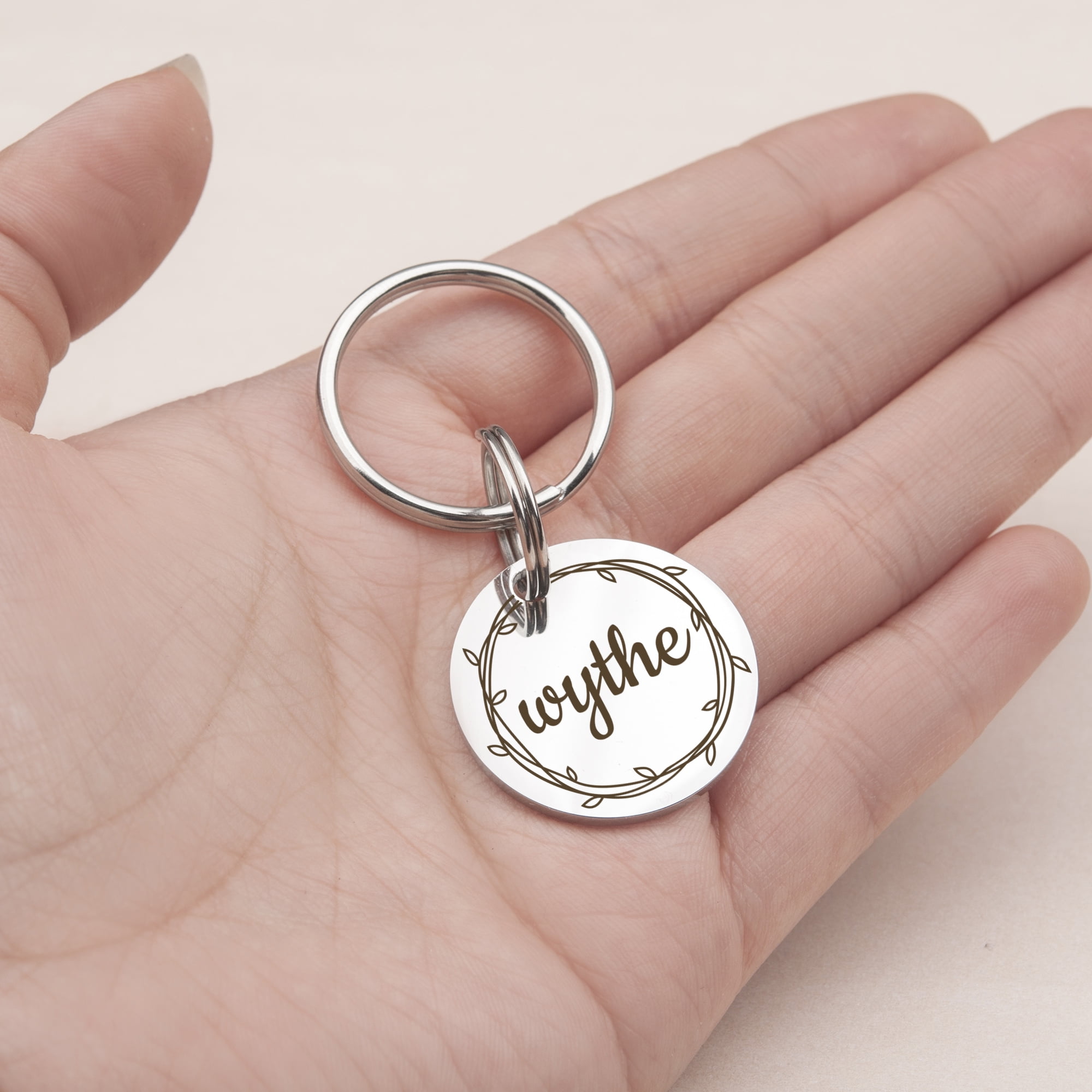 Anavia Stainless Steel Double Sided Round Name - Frame Engraved Dog & Cat ID Tag, Silver, S
