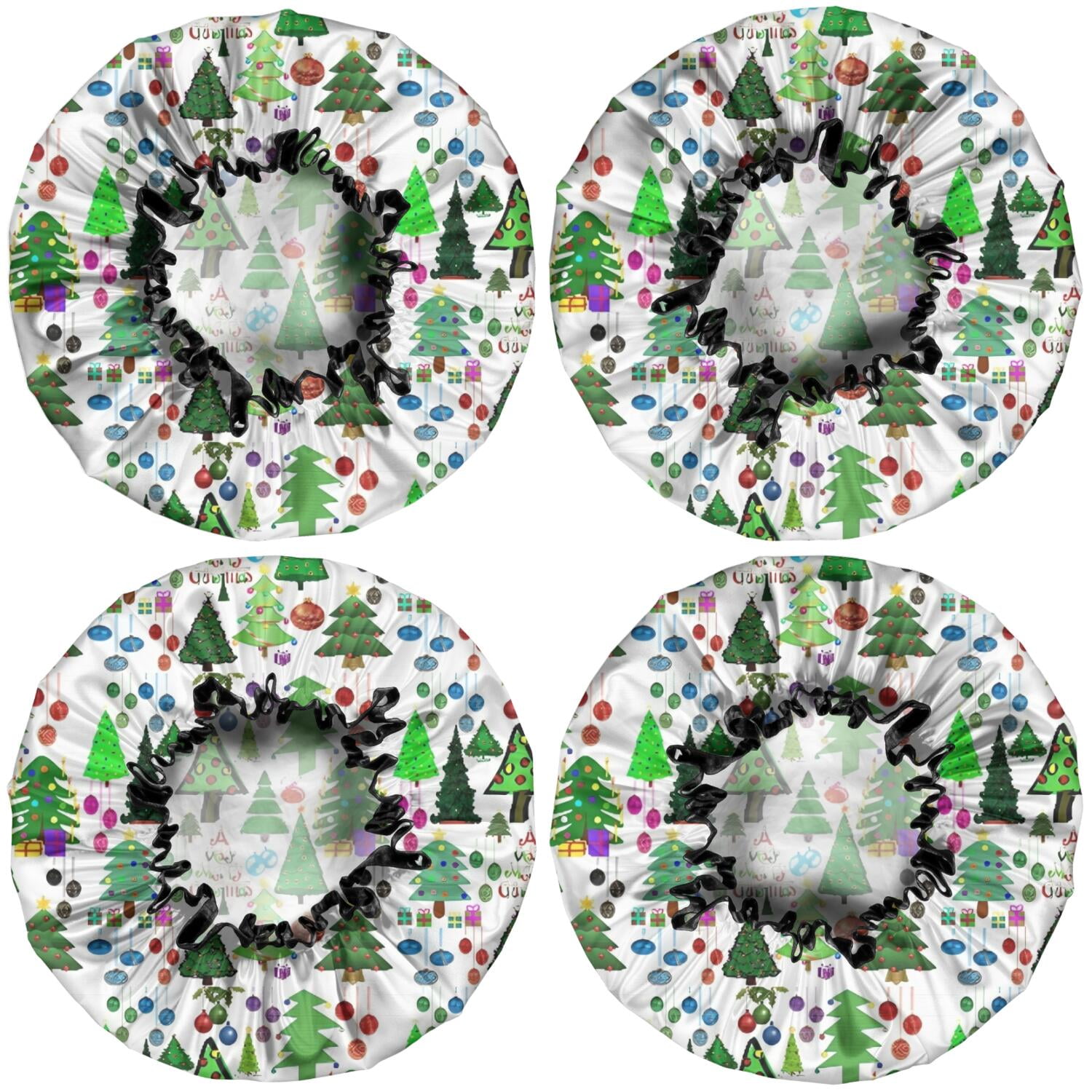 Shower Caps,Multicolor Christmas Tree Pattern Waterproof Shower Cap for Women 4 Pieces,Double Reusable Hair Cover for Shower PEVA Elastic Stretch Hem