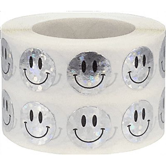 Autocollants Holographiques Cercle Visage Heureux, 0.5 Pouce Rond, 1000 Étiquettes sur un Rouleau