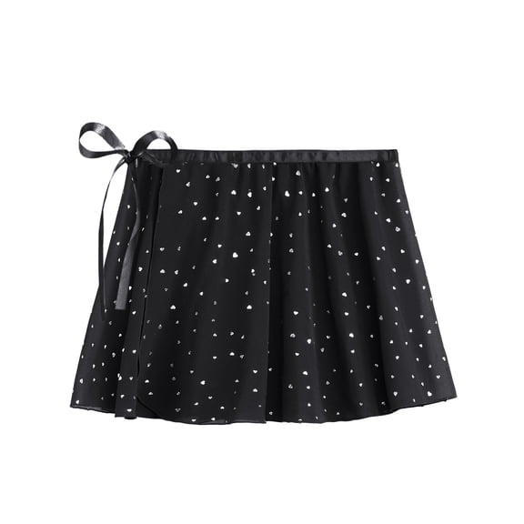 Stelle Girls' Sequins Ballet Skirt Chiffon Wrap Dance Skirt,Tie up Sheer Dance Skate Over Scarf for Leotards Half Dress,Black