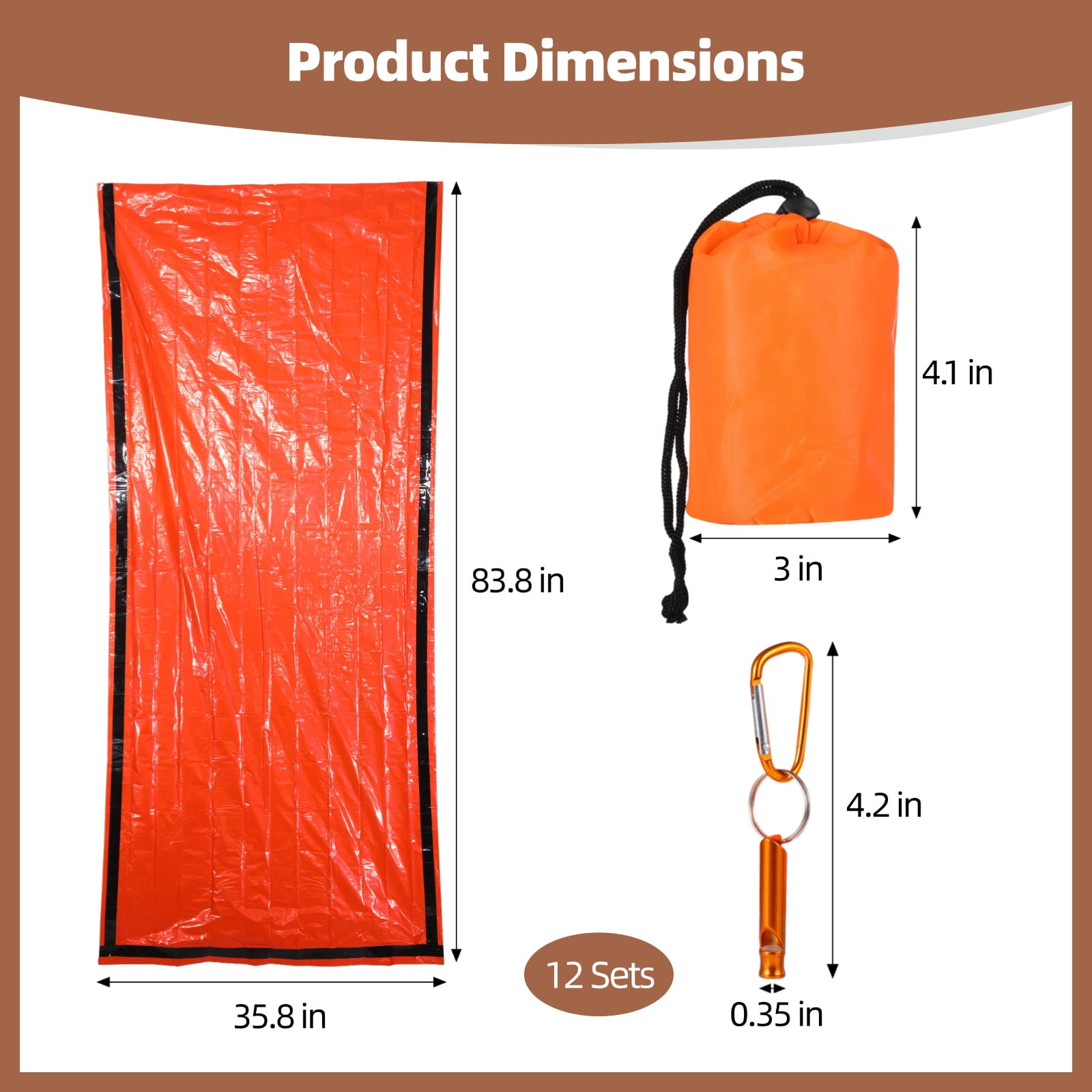 12 Pack Emergency Sleeping Bag with Whistle – Portable Survival Bivvy Sack, Waterproof & Windproof, Reflects Body Heat, Compact Survival Blanket for Camping, Hiking, Climbing & Outdoor Emergencies