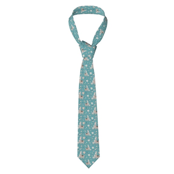 Naloa Teal Mama Llama Print Solid Color Tie Formal Necktie for Men，Suitable for business, daily life, work