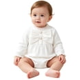 thumbnail image 5 of Lumosvexa Baby Brief Bodysuit Crew Neck Long Sleeve Cute Bowknot Fall Winter Casual Onesie White 6M, 5 of 10
