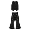 thumbnail image 4 of vastwit Kids Girls Boys Sequins Hip-hop Jazz Dance Outfit Vest Waistcoat Top Shirt+Flared Pants Streetwear Black 150, 4 of 5