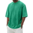thumbnail image 2 of Domuza Men's Cotton T-Shirts Loose Fit Vintage Washed Tee Unisex Short Sleeve Casual Shirts Tops Green 3XL, 2 of 4
