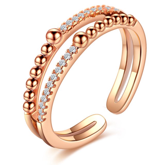 Anillo abierto de boda con diamantes de imitación - Anillo de dedo de moda de aleación para mujer