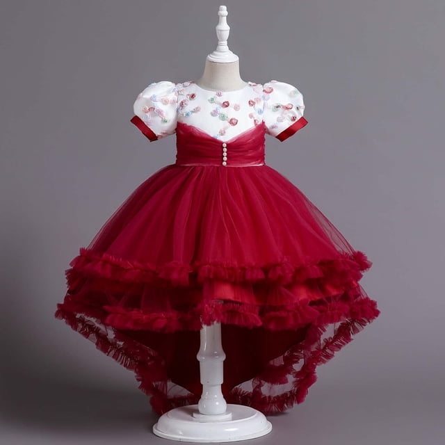 EGNMCR Robe Sans Manches Col Rond Robes pour Enfants Robe de Princesse Sans Manches Robe en Maille Fleur Robe de Fille