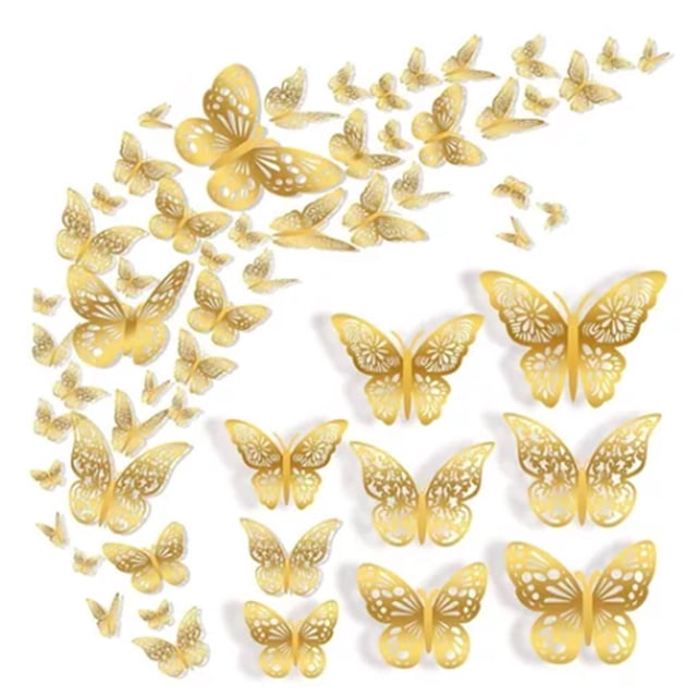 Decoración de pared de mariposa dorada, 72 piezas, decoración de pared de mariposa, pegatina de pared de mariposa D, decoración de fiesta de mariposa, rendimiento de primer nivel