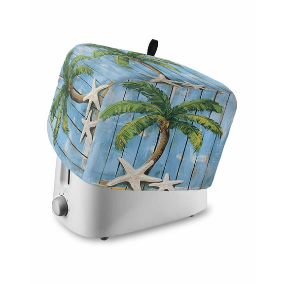 Fsddascl Blue Green Coastal Beach Toaster Cover 4 Slice, Large Kitchen Appliance Covers, Ocean Tropical Starfish Wood Grain Toaster Oven Cover with Loop, Bread Machine Cover Polyester Dust Cover